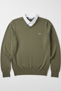 Daily Deals Outlet Lacoste Sport green and white fine-knit V-neck sweater for men with signature crocodile logo