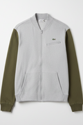 Daily Deals Outlet Lacoste Sport men's bomber jacket in grey and green cotton-polyester blend with zip closure.