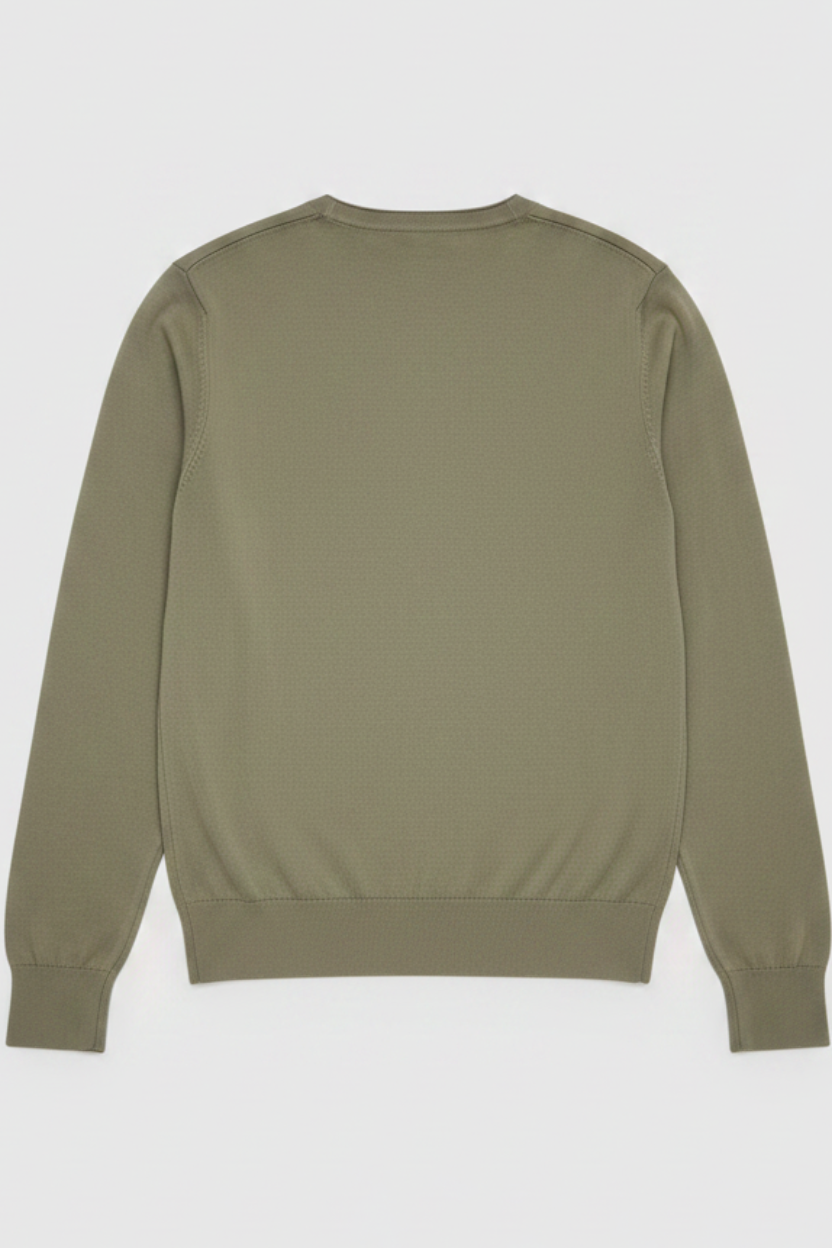 Daily Deals Outlet Lacoste Sport men's green fine-knit sweater, back view, cotton-polyester blend.