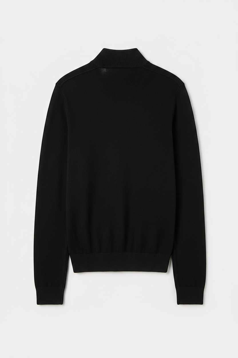 Daily Deals Outlet Polo Jeans Ralph Lauren men's black knit sweater, back view, featuring a high collar and ribbed hem.