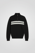Daily Deals Outlet Polo Jeans Company Ralph Lauren men's black and grey striped cotton chunky knit quarter-zip sweater