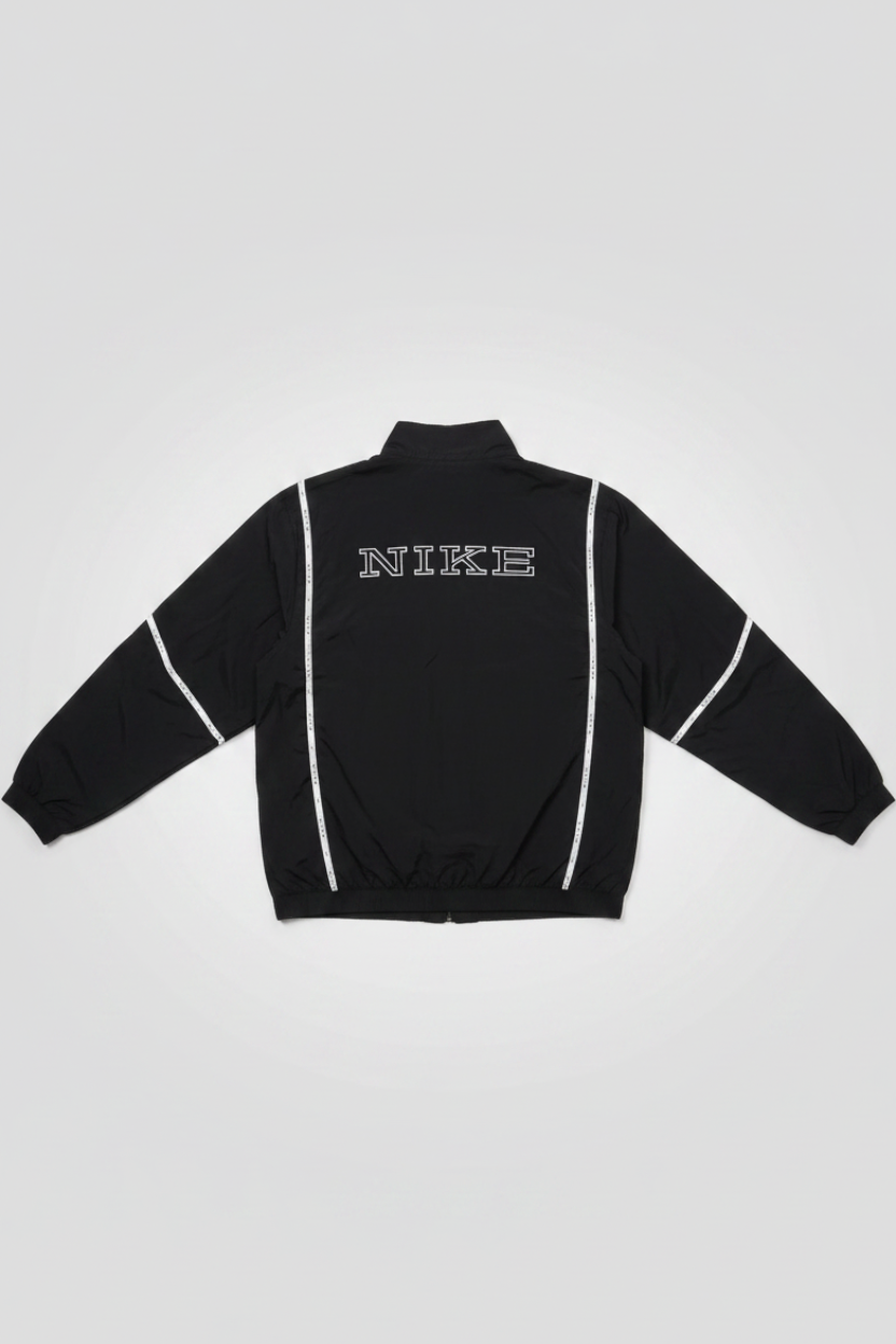 Daily Deals Outlet Nike men's black jacket with long sleeves and white striped detailing on the back