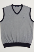 Daily Deals Outlet Polo Golf Ralph Lauren men's V-neck sweater vest in blue and white with small logo embroidery.