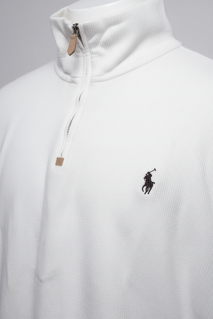 Daily Deals Outlet Polo Ralph Lauren beige quarter-zip knit sweater with embroidered logo on chest