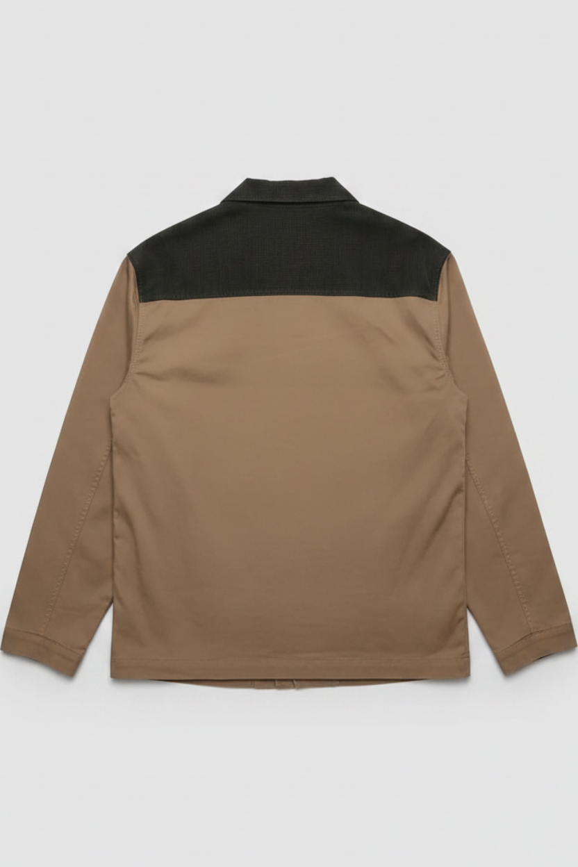 Back view of a beige and green Puma men's shirt in cotton blend, available at Daily Deals Outlet.