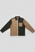 Daily Deals Outlet Puma men's zip-up shirt in a two-tone beige and olive green cotton blend with a chest pocket.