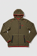 Daily Deals Outlet Jack Wolfskin men's green and red striped fleece jacket with hood and zip pockets