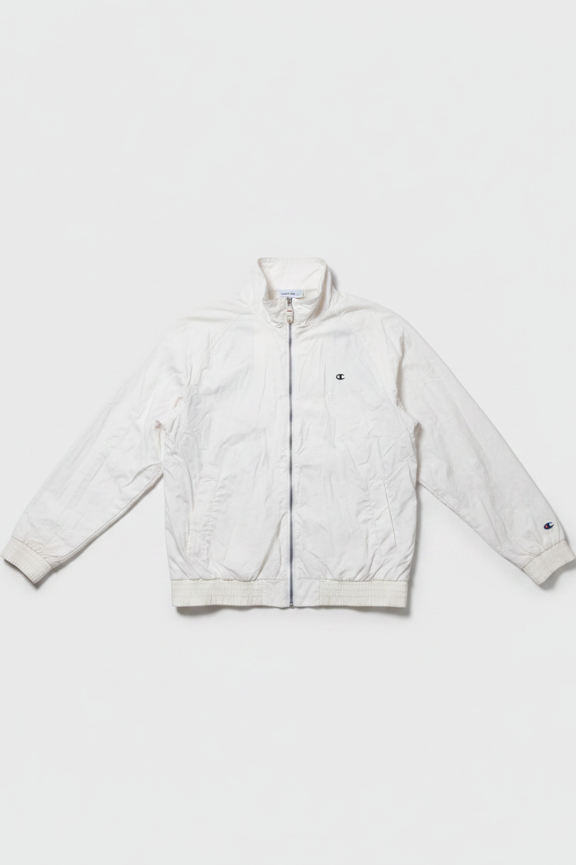 Daily Deals Outlet white Champion bomber jacket for men in size XXL with a zip-up front and ribbed cuffs.