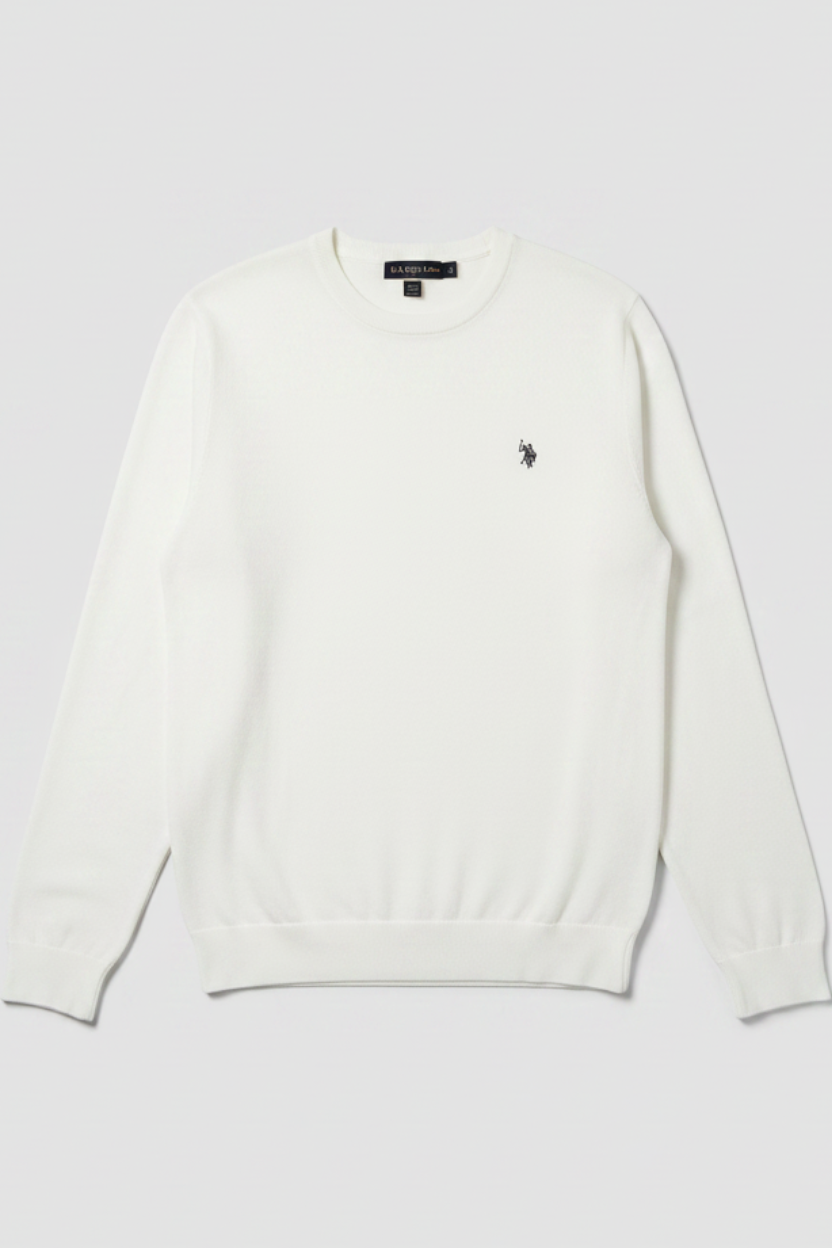Daily Deals Outlet U.S. Polo Assn. Adair white cotton knit sweater with small logo embroidery on the chest