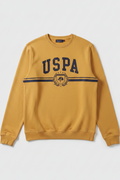 Daily Deals Outlet yellow U.S. Polo Assn. cotton sweatshirt with navy blue logo print and crew neck