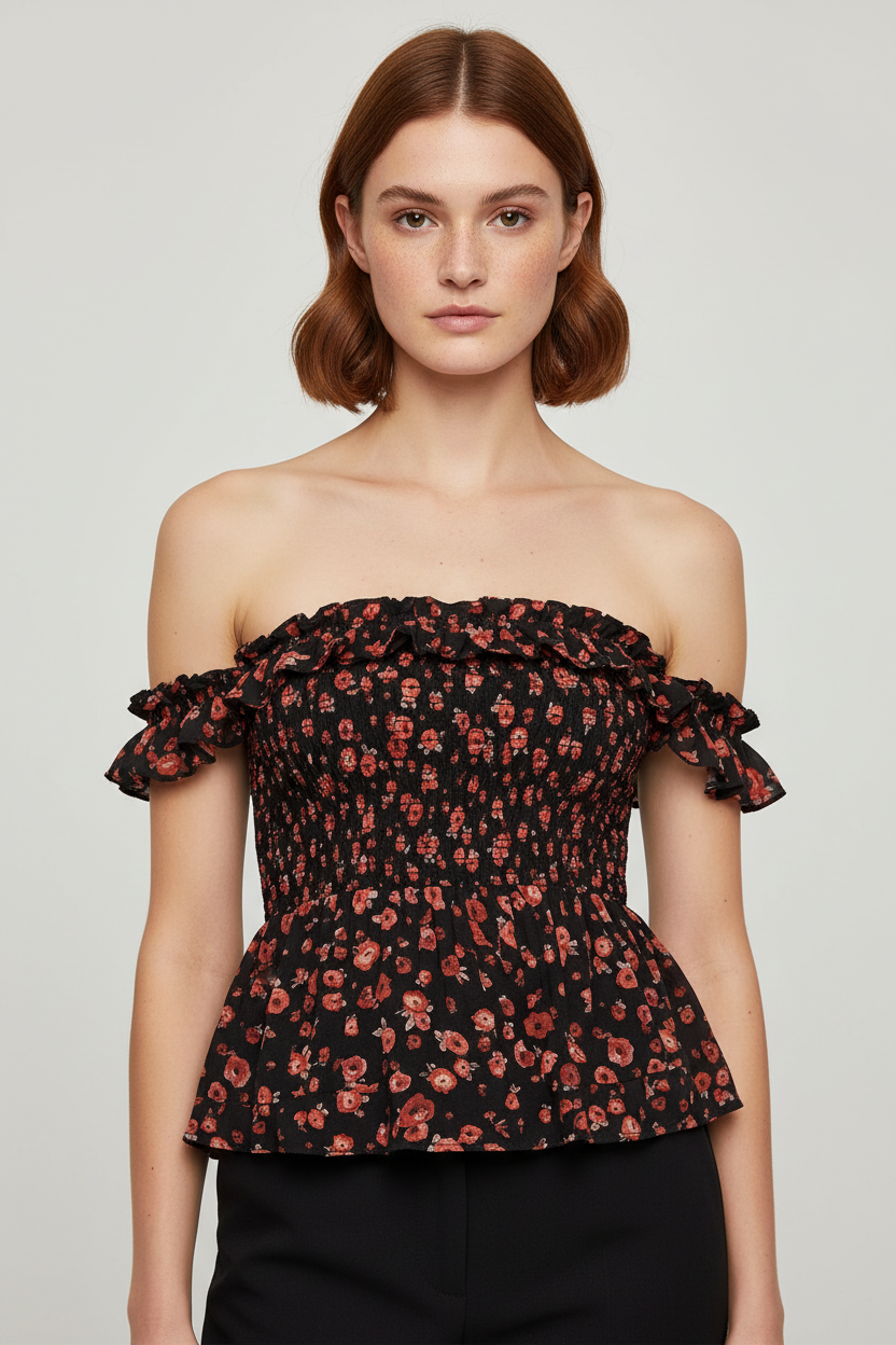 Replay Damen Top Schwarz Rot Mehrfarbig Größe M