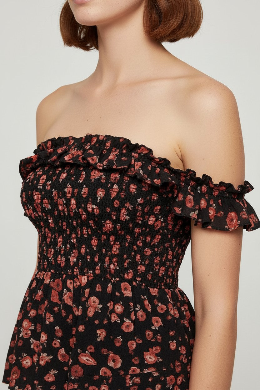 Replay Damen Top Schwarz Rot Mehrfarbig Größe M