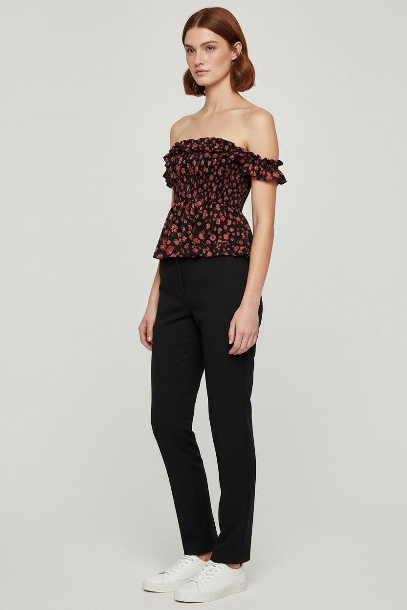 Replay Damen Top Schwarz Rot Mehrfarbig Größe M