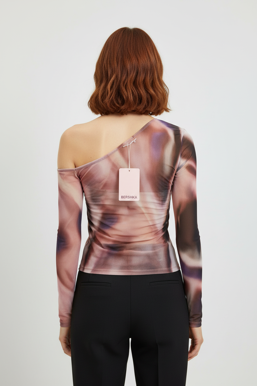 Bershka Damen Top Braun Schwarz Mehrfarbig Größe L