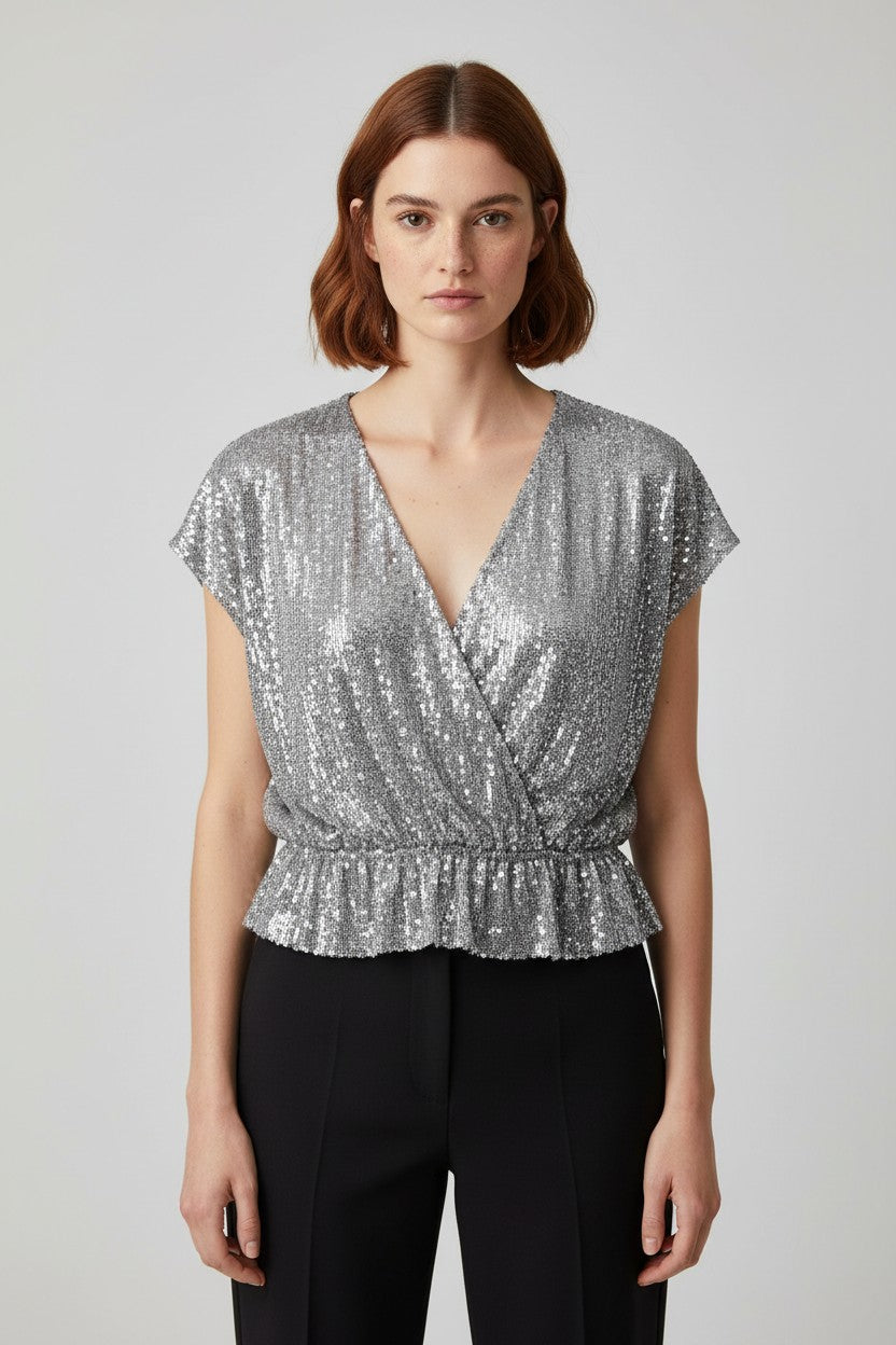 Zara Damen Top Silber Größe L