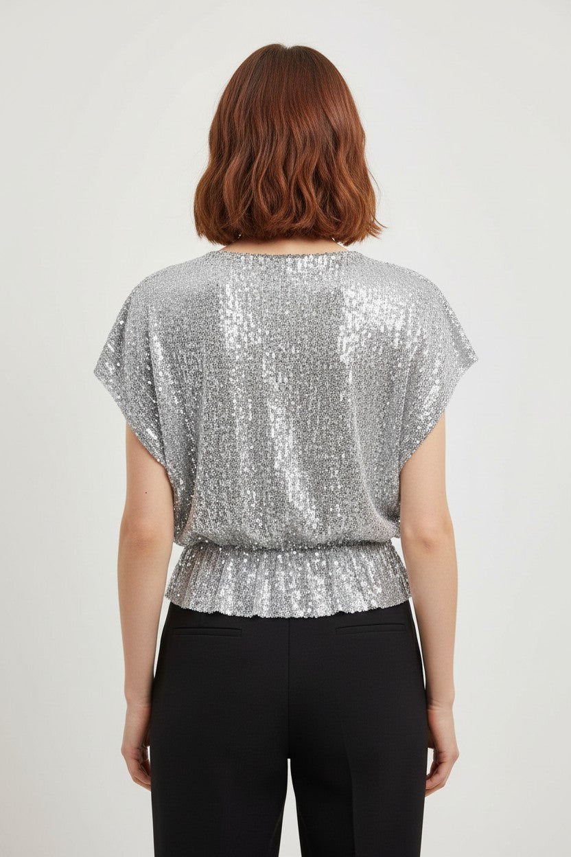 Zara Damen Top Silber Größe L