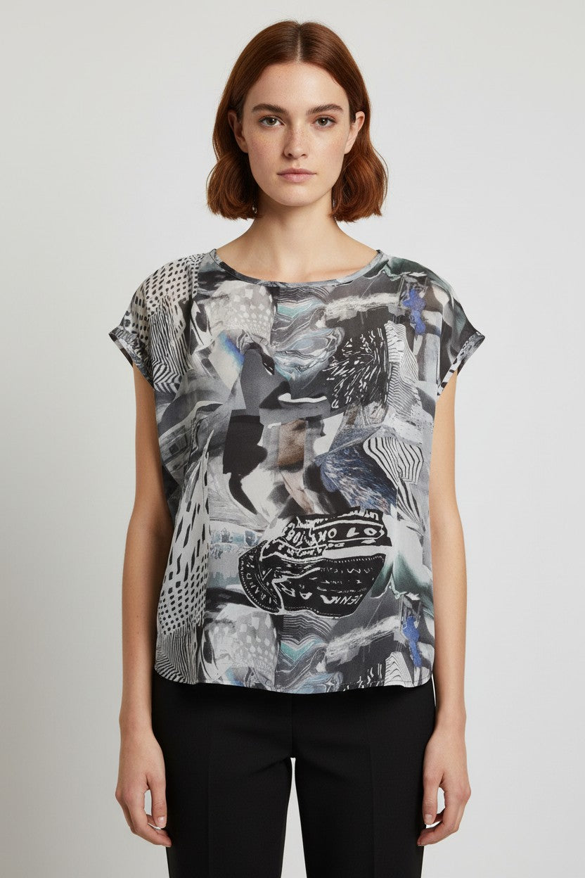 Bitte Kai Rand Damen Top Schwarz Weiß Grau Größe XXL