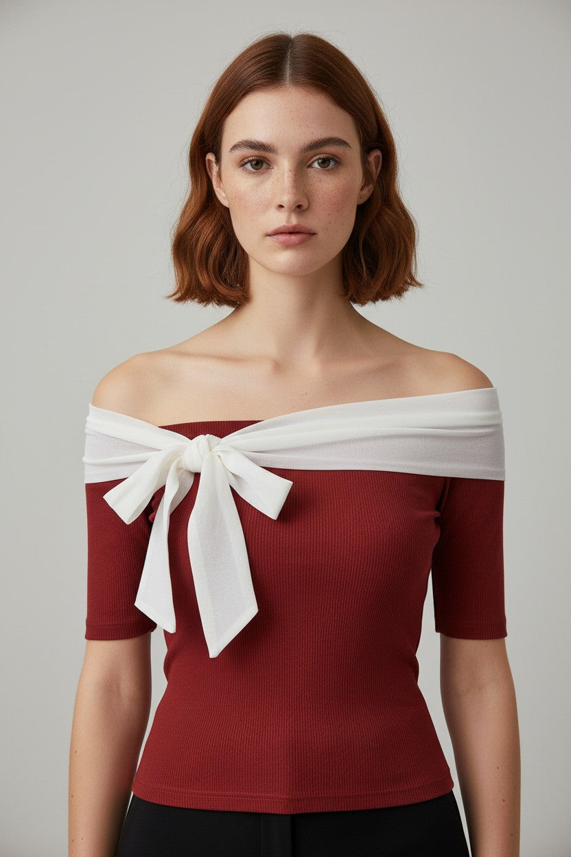 Dazy Damen Top Rot Weiß Größe L