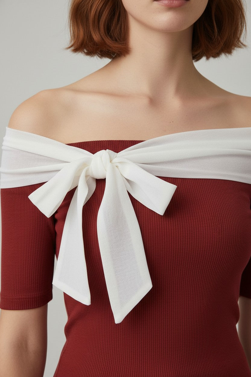 Dazy Damen Top Rot Weiß Größe L