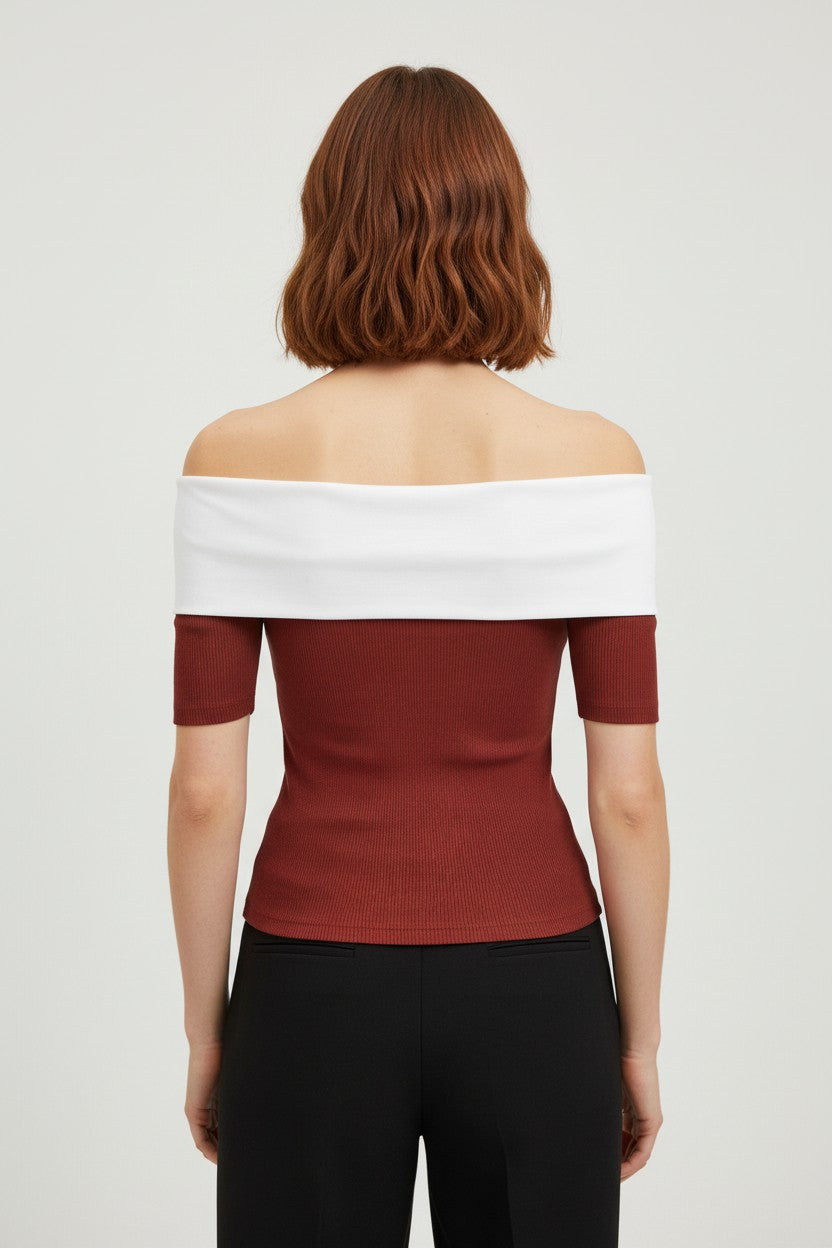 Dazy Damen Top Rot Weiß Größe L