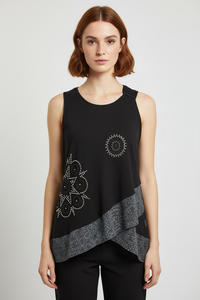 Desigual Damen Top Schwarz Grau Größe M