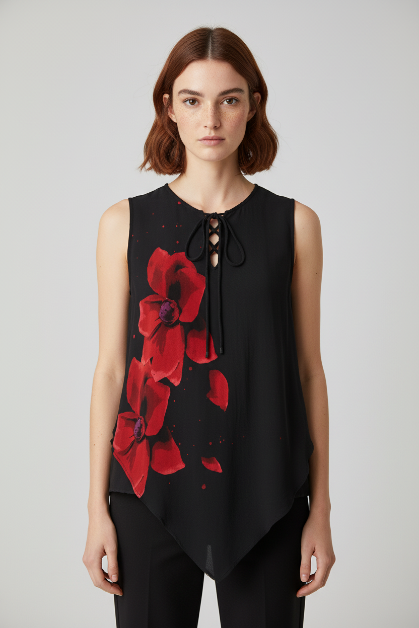 Desigual Damen Top Schwarz Rot Größe XL