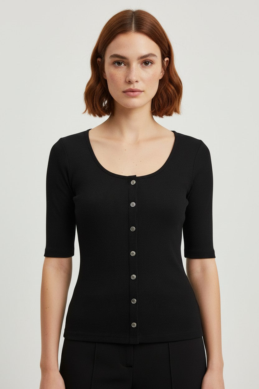 H&M Damen Top Schwarz Größe S