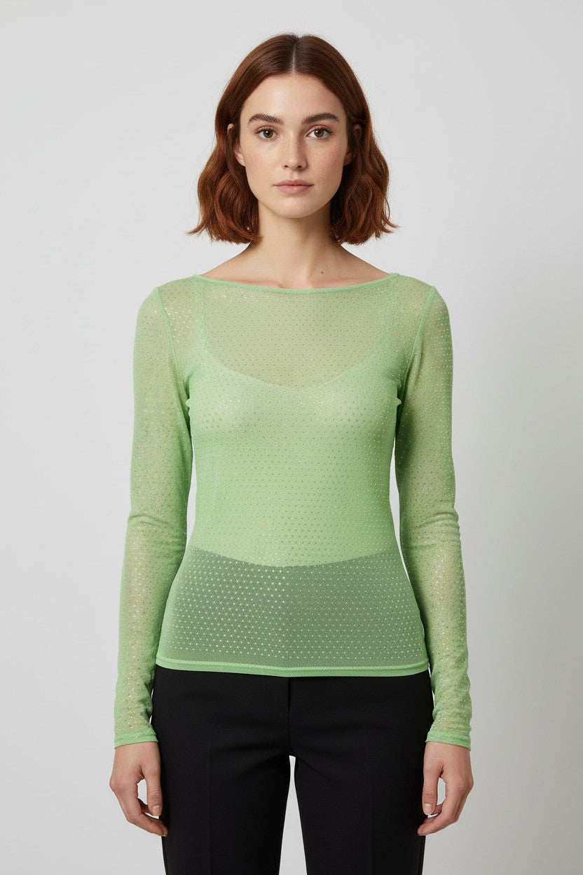 Monki Damen Top Grün Silber Größe M