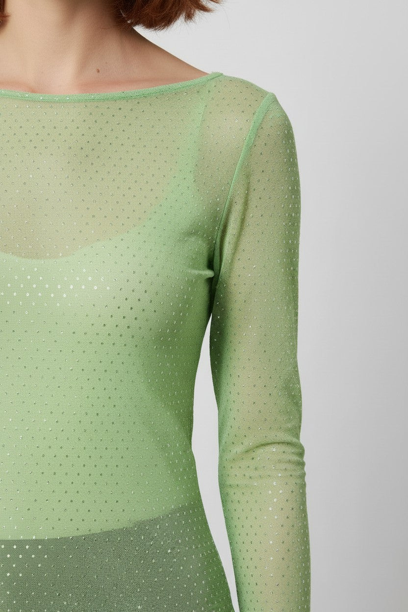 Monki Damen Top Grün Silber Größe M