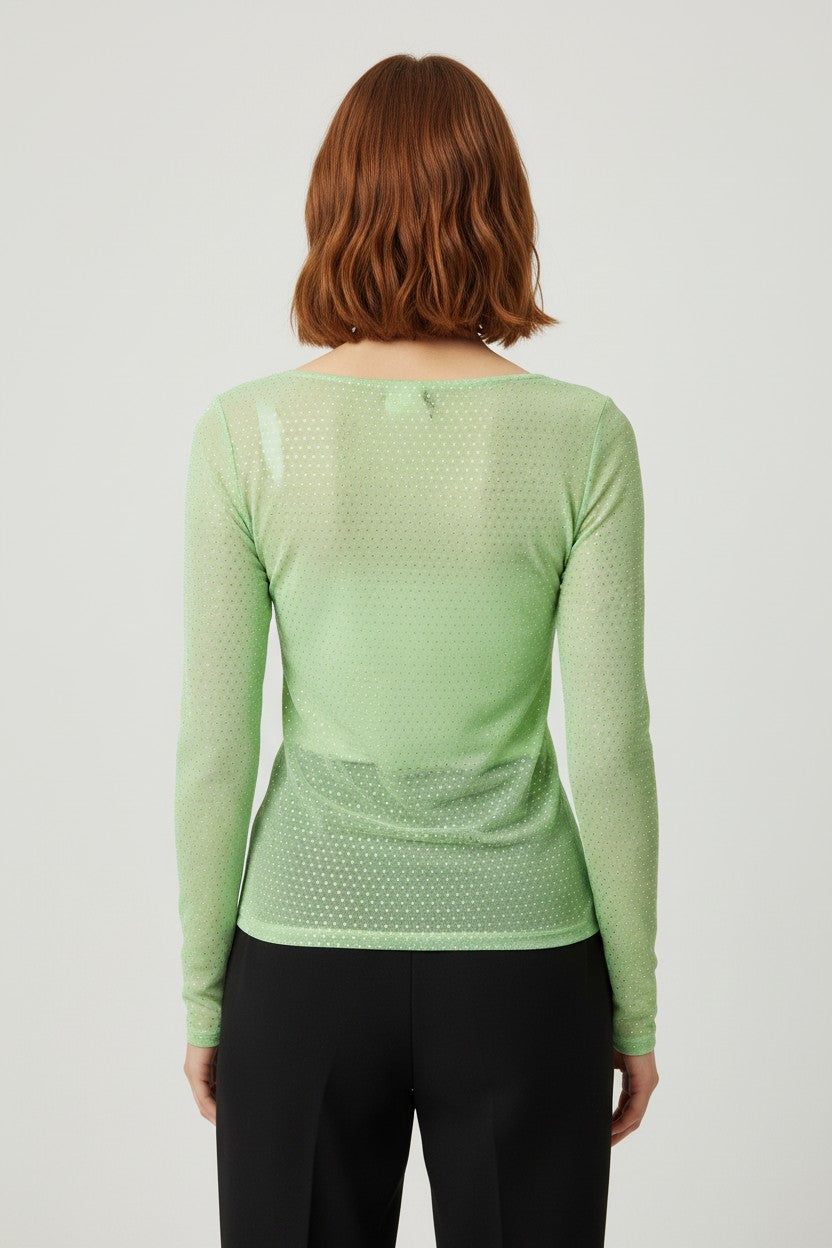 Monki Damen Top Grün Silber Größe M