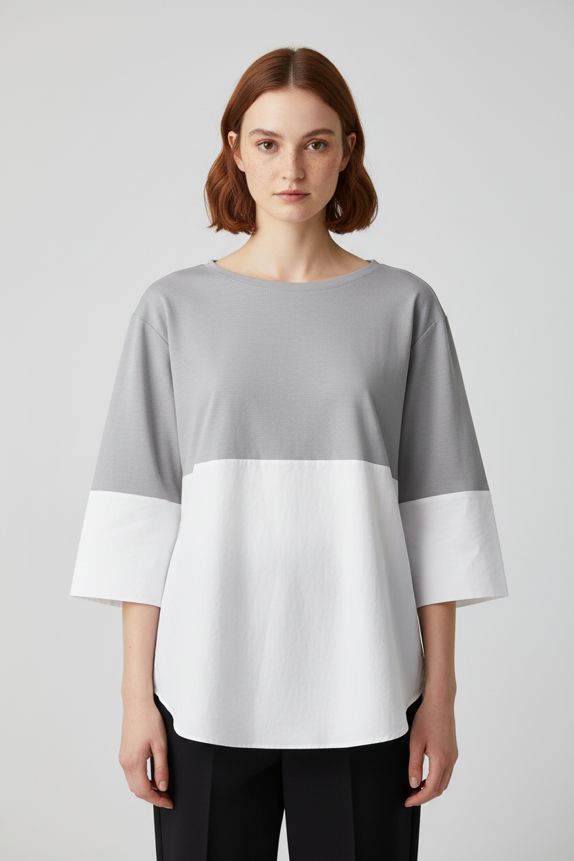 COS Damen Top Grau Weiß Größe XL