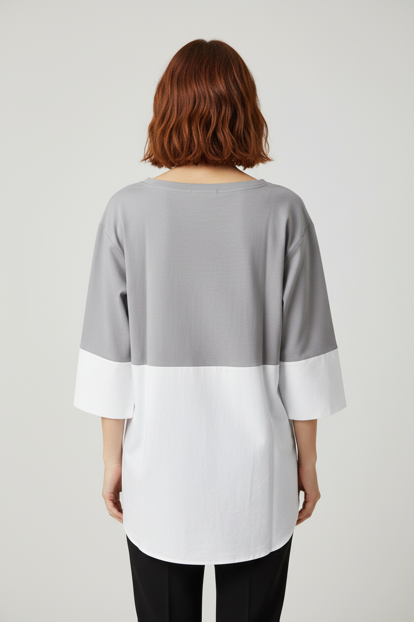 COS Damen Top Grau Weiß Größe XL