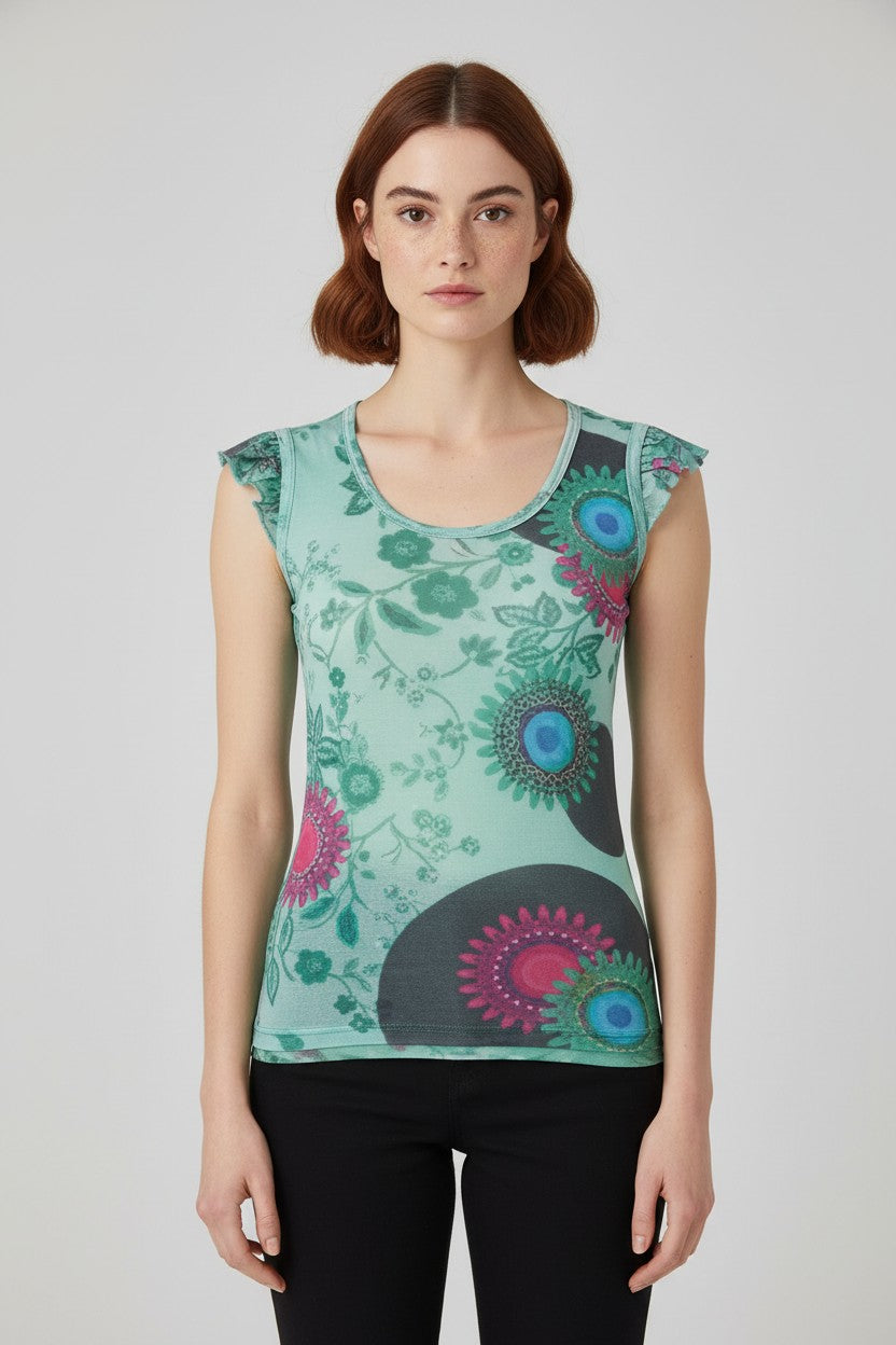 Desigual Damen Top Grün Mehrfarbig Größe S