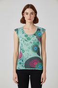 Desigual Damen Top Grün Mehrfarbig Größe S