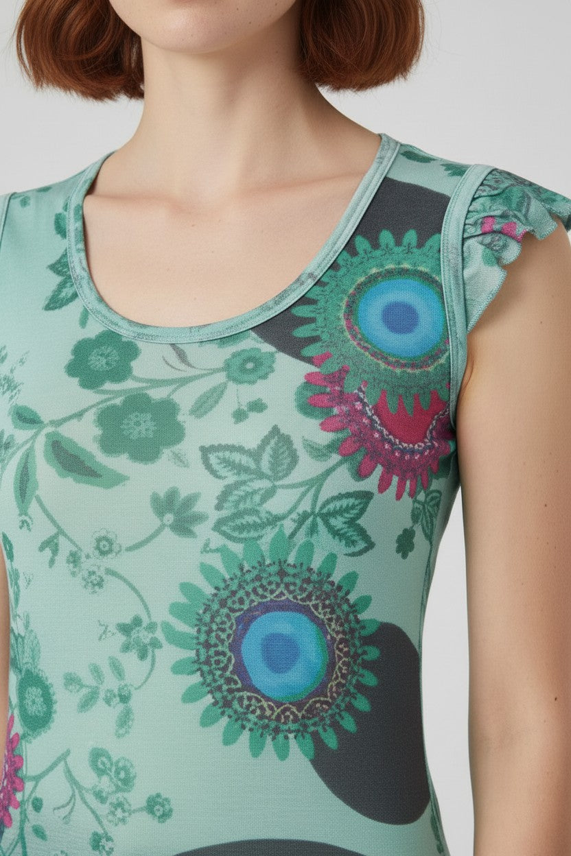 Desigual Damen Top Grün Mehrfarbig Größe S