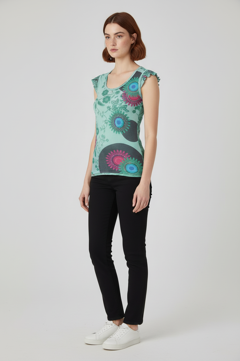 Desigual Damen Top Grün Mehrfarbig Größe S