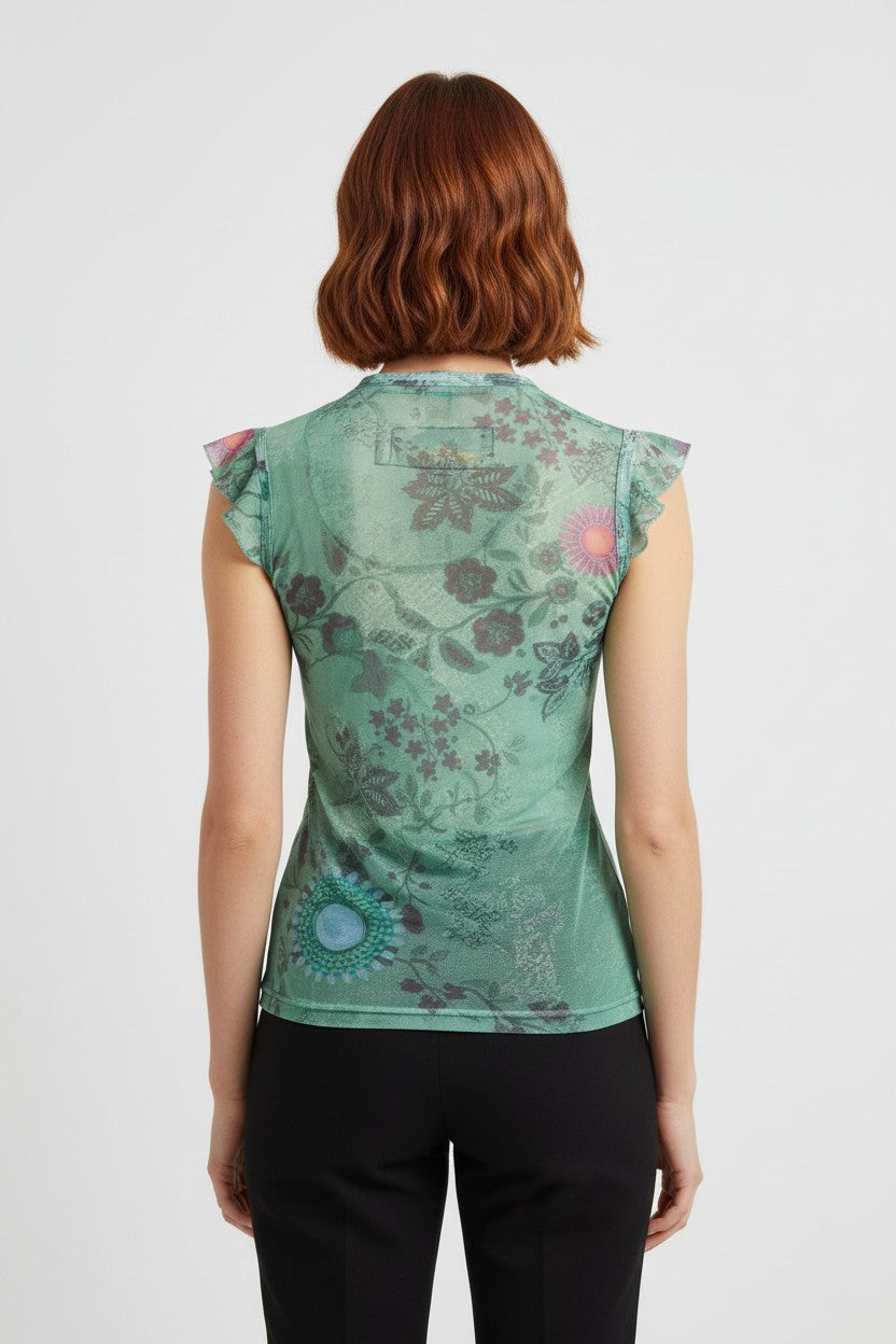 Desigual Damen Top Grün Mehrfarbig Größe S