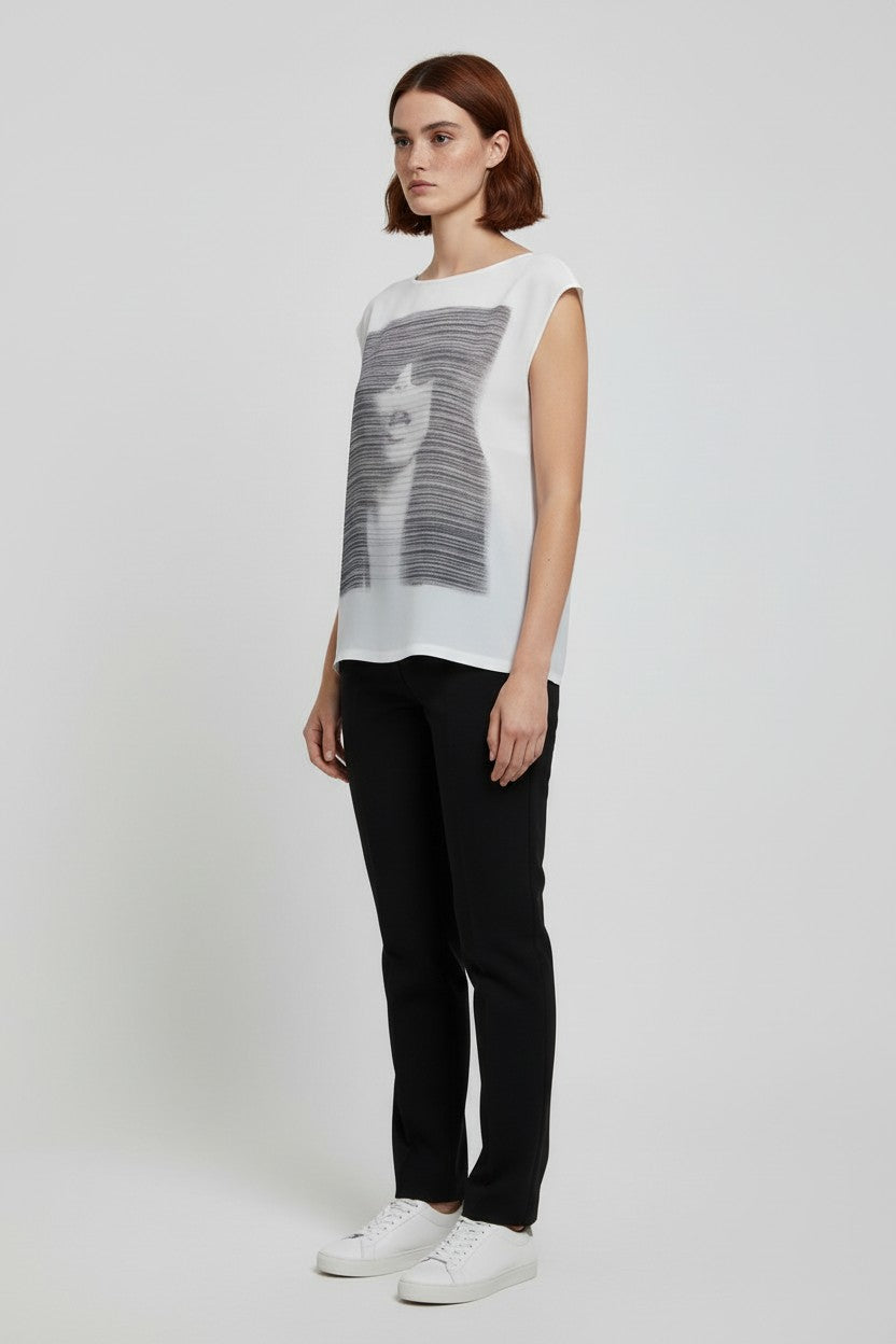 ESPRIT Damen Top Weiß Schwarz Größe XS