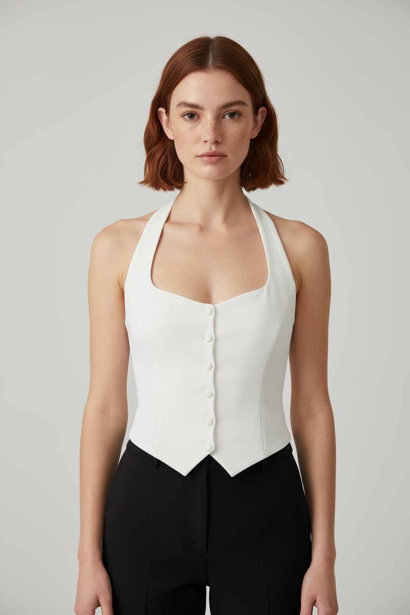 Gina Tricot Damen Neckholder Top Weiß Größe XS