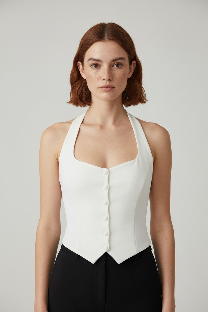 Gina Tricot Damen Neckholder Top Weiß Größe XS
