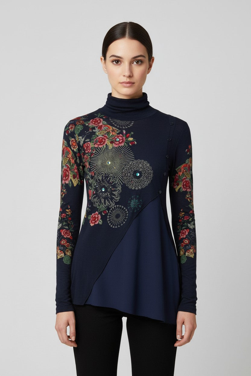 Desigual Damen Rollkragenpullover Blau Mehrfarbig Größe M