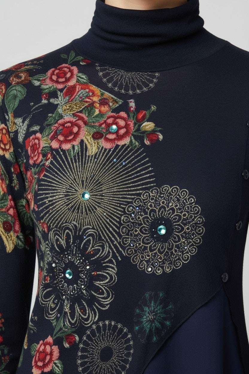 Desigual Damen Rollkragenpullover Blau Mehrfarbig Größe M