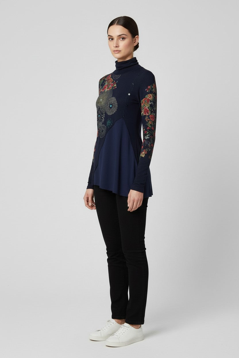 Desigual Damen Rollkragenpullover Blau Mehrfarbig Größe M