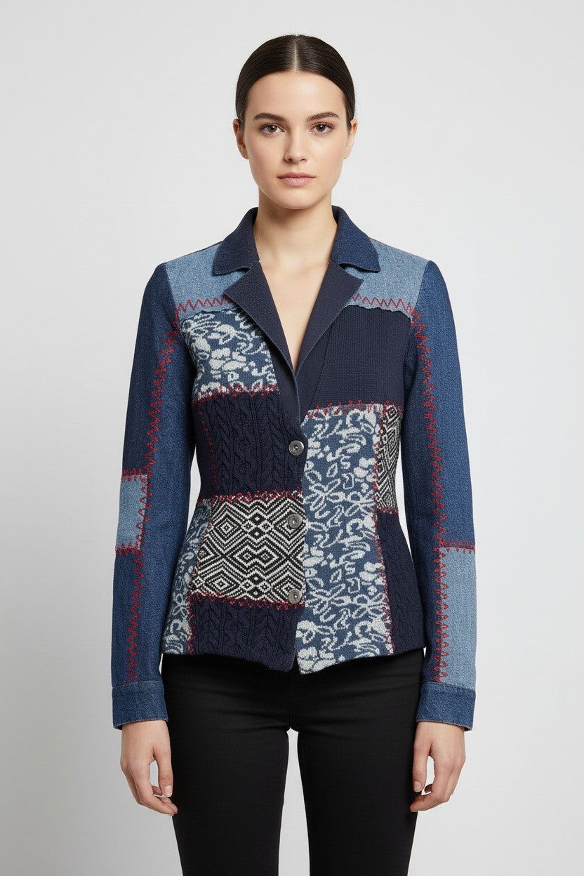 Desigual Damen Strickjacke Blau Mehrfarbig Größe M