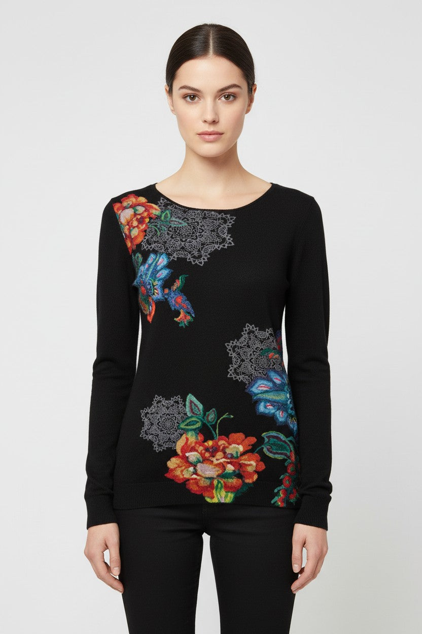 Desigual Damen Strickpullover Schwarz Mehrfarbig Größe L