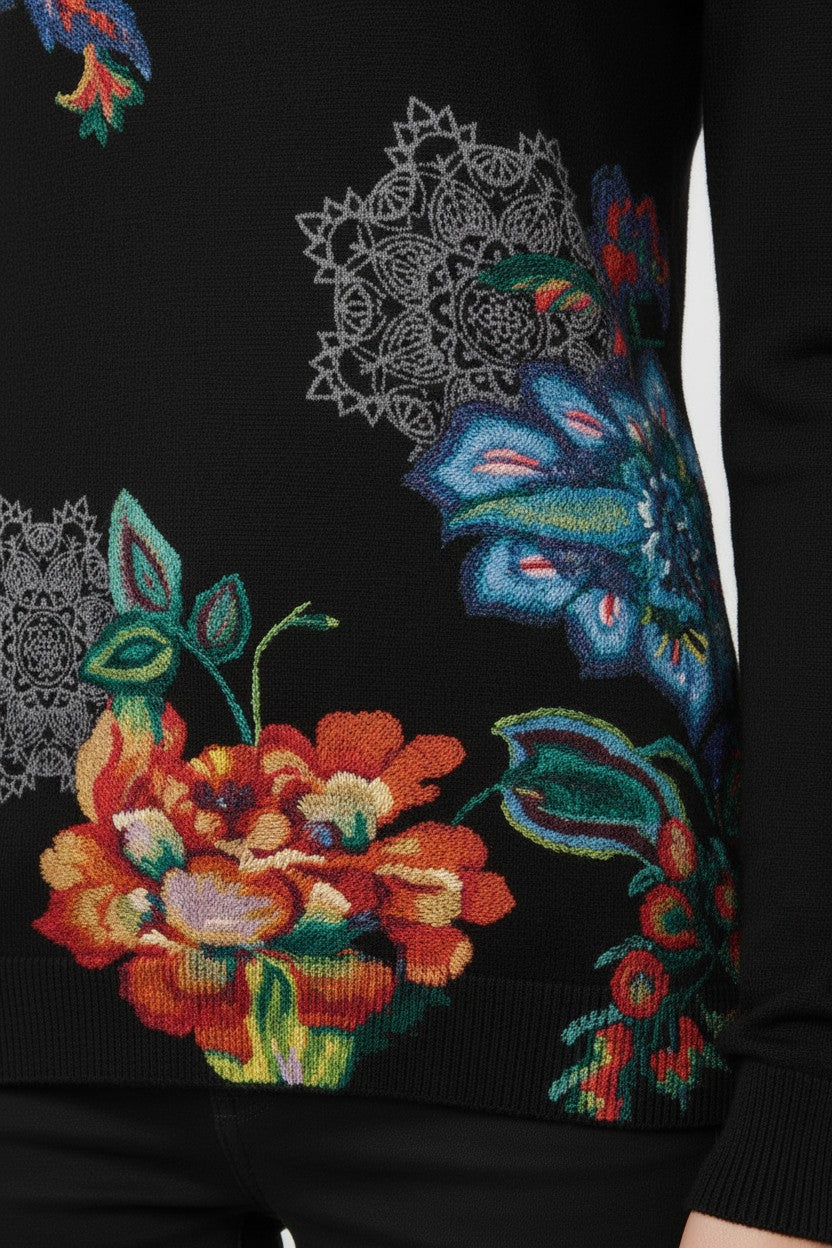Desigual Damen Strickpullover Schwarz Mehrfarbig Größe L