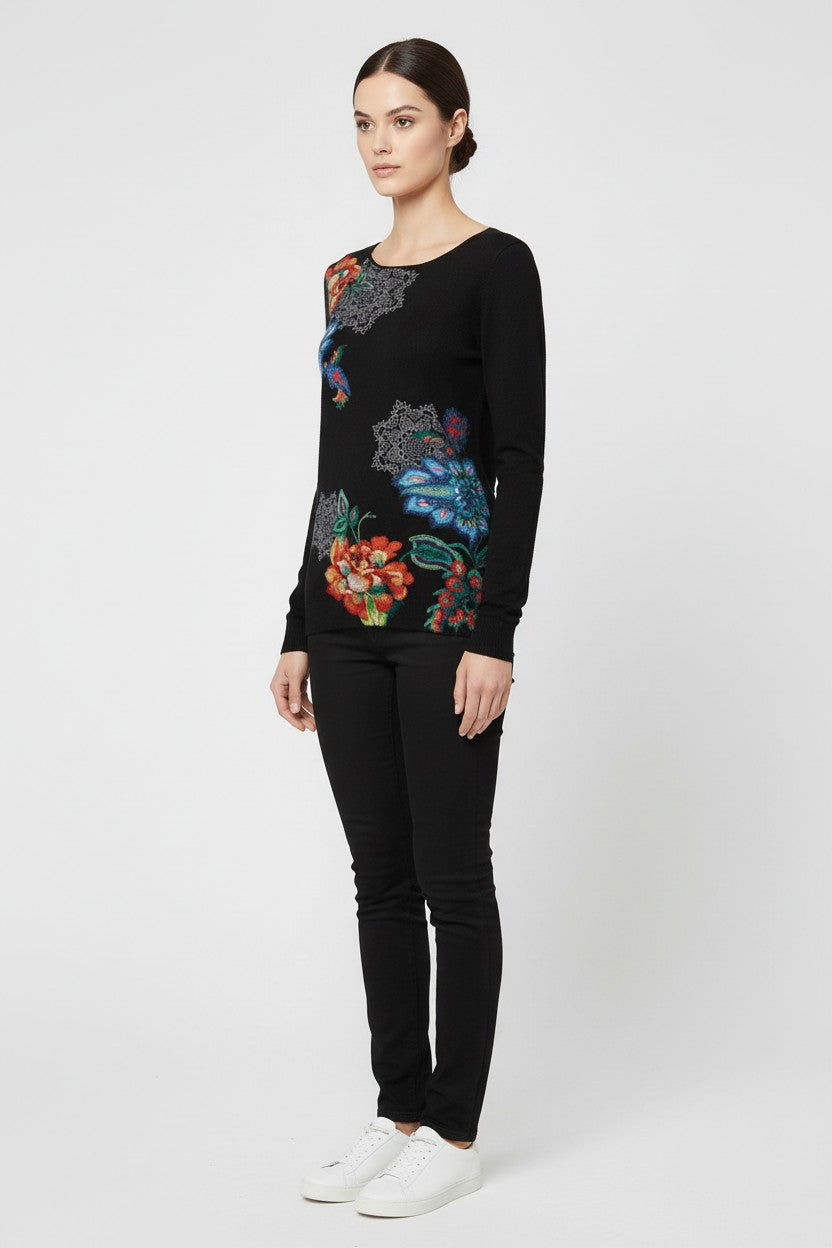 Desigual Damen Strickpullover Schwarz Mehrfarbig Größe L