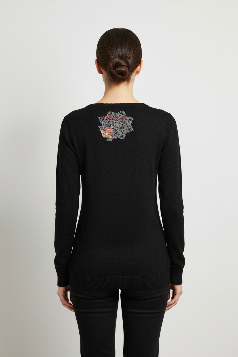 Desigual Damen Strickpullover Schwarz Mehrfarbig Größe L