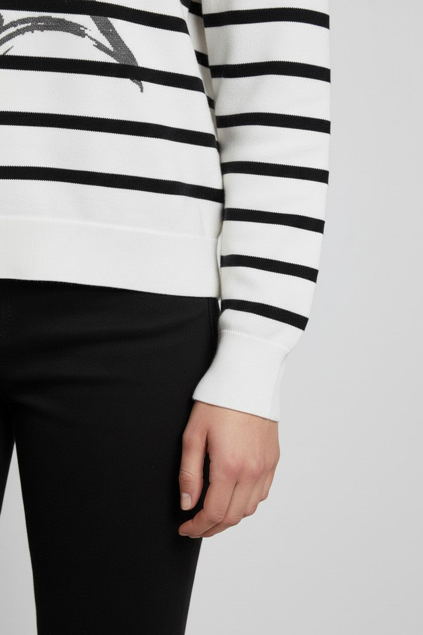 Desigual Damen Strickpullover Weiß Schwarz Größe L