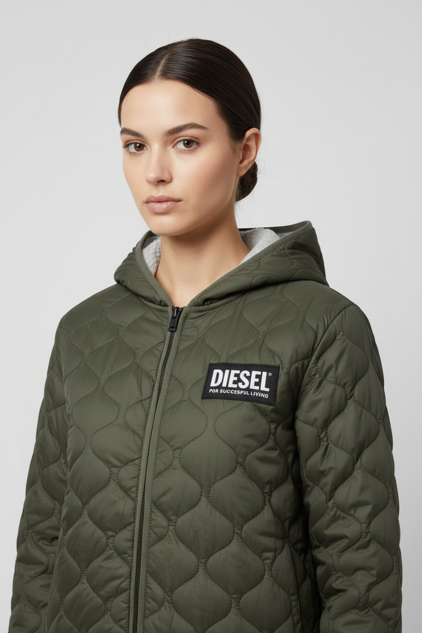Diesel Damen Kapuzenpullover Grün Grau Größe M